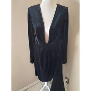Michael Costello X Revolve Geneva Dress Black Velvet Mini Side Sash Sz XL Prom